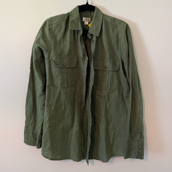 Linen/cotton blend olive button up J crew XS shirt - Picture 1 of 5